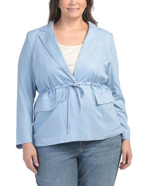 TJ Maxx Plus Blazer With Drawstring Waist, Polyester/Linen/Rayon - Blue