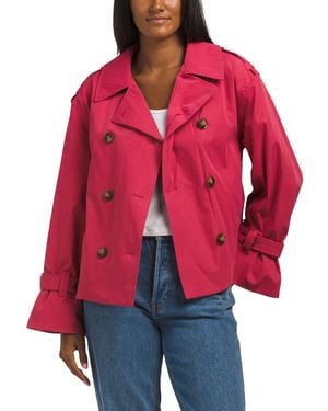 TJ Maxx Cropped Double Breasted Trench With Flare Sleeve, Polyester - Red