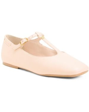 TJ Maxx Wide Leather Marylee T-Strap Ballet Flats For - Pink