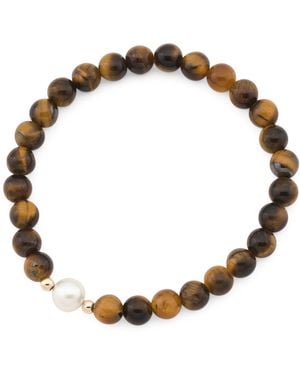 TJ Maxx 14Kt Tiger Eye And Freshwater Pearl Bead Bracelet - Multicolor