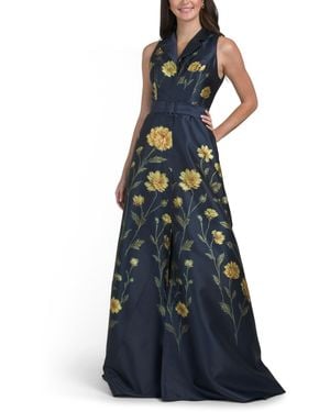 TJ Maxx Sleeveless Floral Mikado Gown With Belt For Polyester - Blue