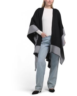 TJ Maxx Wool Logo Border Woven Ruana For - Black