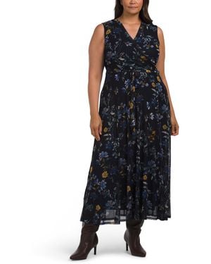 TJ Maxx Plus Floral Printed Mesh Surplice Dress For Spandex/Polyester - Black