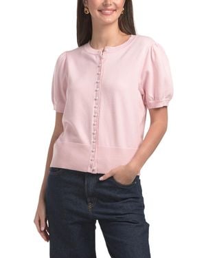 TJ Maxx Short Sleeve Button Front Cardigan, Nylon/Polyester/Rayon - Pink