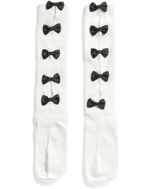 TJ Maxx Brooke Bow Detail Knee High Socks For Cotton - White