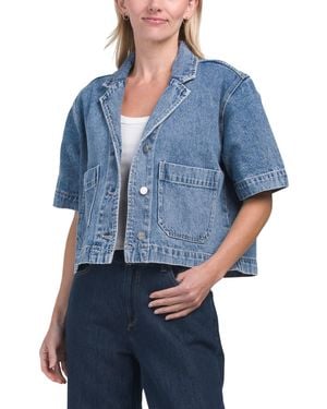 TJ Maxx Cropped Denim Short Sleeve Jacket For Cotton - Blue