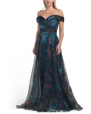 TJ Maxx Off The Shoulder Organza Gown For Polyester - Blue