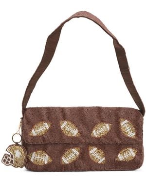TJ Maxx Football Motif Fully Beaded Shoulder Bag With Charm For Leather - Brown