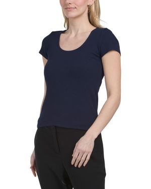 TJ Maxx Ribbed Short Sleeve T-Shirt, Spandex/Rayon - Blue