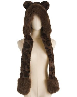 TJ Maxx Hooded Faux Fur Hat Scarf For Polyester - Natural