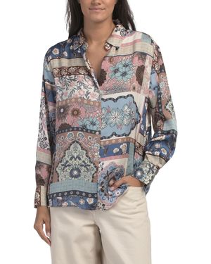 TJ Maxx Print Patchwork Top For Polyester - Gray