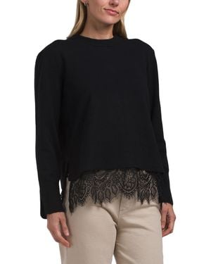 TJ Maxx Mixed Media Twofer Knit Crew Neck Sweater, Nylon/Spandex/Polyester - Black