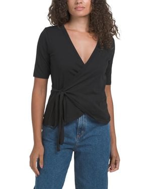 TJ Maxx Bianca Faux Wrap T-Shirt For Cotton - Black
