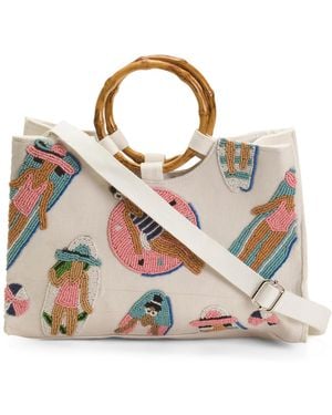 TJ Maxx Hand Beaded Bamboo Handle Tote - Pink