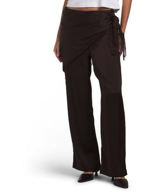 TJ Maxx Lightweight Satin Straight Leg Pull On Elastic Waist Pants For Polyester - Black
