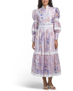 TJ Maxx Long Sleeve Floral Lace Trim Maxi Dress For Spandex/Polyester - Purple
