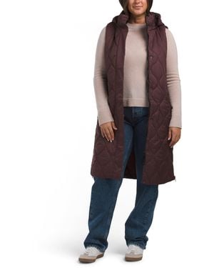 TJ Maxx Fully Lined Long Onion Quilted Vest With Hood, Nylon/Polyester - Blue