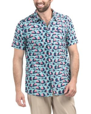 TJ Maxx Building Bridges Button Down Shirt For Spandex/Polyester - Blue