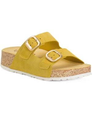 TJ Maxx Suede Two Band Flatform Footbed Sandals With Buckles For Leather/Suede - Yellow