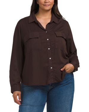 TJ Maxx Plus Slub Twill Button Front Top For Viscose - Black