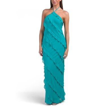 TJ Maxx Chiffon Ruffle Detail Halter Dress For Polyester - Blue