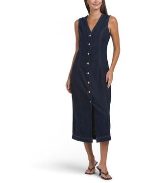 TJ Maxx Sleeveless Denim Button Down Maxi Dress For Cotton - Blue