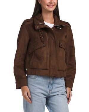TJ Maxx Faux Suede Bomber, Spandex/Polyester - Brown