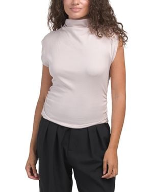 TJ Maxx Amara Mock Neck Power Shoulder Top For Spandex/Modal/Cotton - White