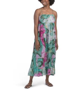 TJ Maxx Strapless Bright Tiered Maxi Swim Cover-Up Dress For Cotton - Green