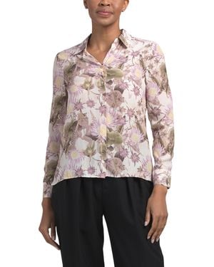 TJ Maxx Soft Botanical Waterlilies Medium Button Down Front Tunic Top For Polyester - Pink