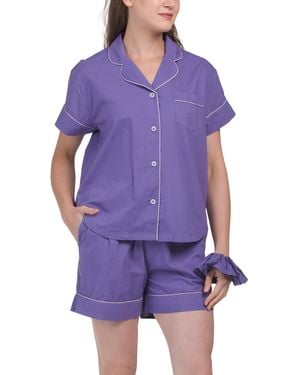 TJ Maxx 2Pc Short Pajama Gift Set With Matching Pouch And Hair Tie For Cotton - Purple