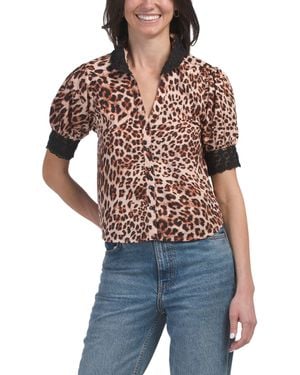 TJ Maxx Leopard Print Button Down Top For Polyester - Blue