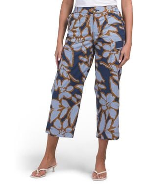 TJ Maxx Poplin High Rise Utility Wide Crop Pants For Spandex/Cotton/Polyester - Blue