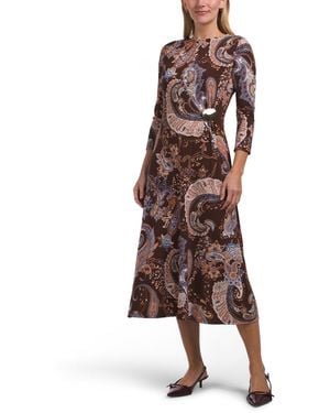 TJ Maxx Three-Quarter Sleeve Cinched Waist Midi Dress For Spandex/Polyester - Brown