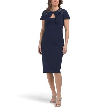 TJ Maxx Short Sleeve Keyhole Embellished Midi Dress For Polyester - Blue