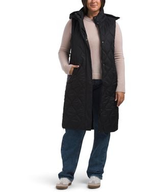 TJ Maxx Fully Lined Long Onion Quilted Vest With Hood, Nylon/Polyester - Black