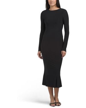 TJ Maxx Matte Jersey Trumpet Crew Neck Long Sleeve Dress For Spandex/Polyester - Black