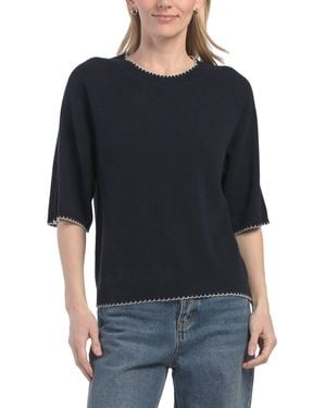 TJ Maxx Cashmere Crew Neck Short Sleeve Pull Over Sweater With Whipstitching - Black