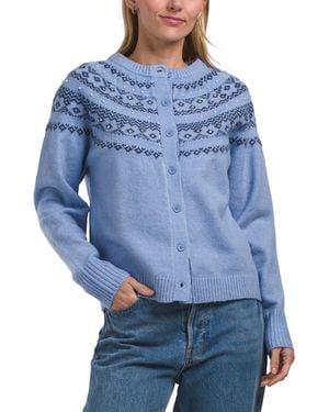 TJ Maxx Crew Neck Fair Isle Sweater With Faux Pearls And Rhinestones, Spandex/Polyester/Acrylic - Blue