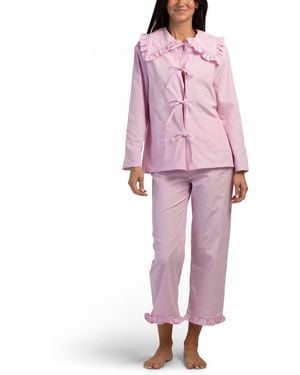 TJ Maxx 2Pc Lybid Cotton Blend Pajama Set With Ruffled Collar For Cotton/Polyester - Pink