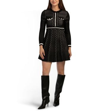 TJ Maxx Long Sleeve Ruffle Neck Sweater Mini Dress With Buttons For Spandex/Polyester - Black