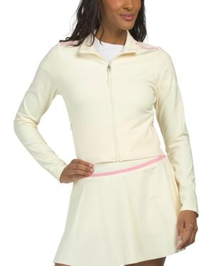 TJ Maxx Cropped Full Zip Jacket With Shoulder Contrast Detail For Spandex/Polyester - Natural