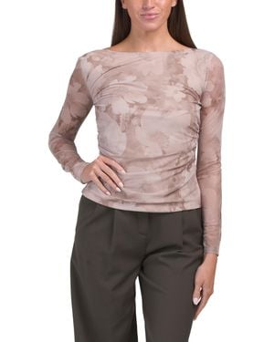 TJ Maxx Mesh Large Floral Long Sleeve Shirred Waist Top For Spandex/Polyester - Multicolor