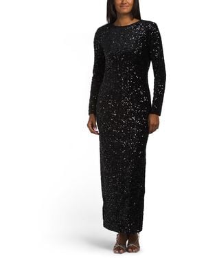 TJ Maxx Long Sleeve High Neck Sequin Dress For Polyester - Black