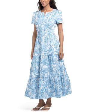 TJ Maxx Short Sleeve Tiered Maxi Dress For Spandex/Cotton - Blue