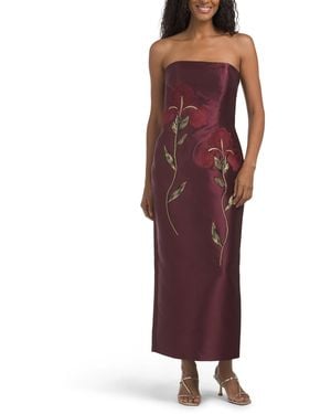 TJ Maxx Strapless 3D Floral Tea Length Dress For Polyester - Purple