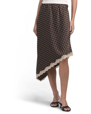 TJ Maxx Lace Trim Satin Midi Skirt, Polyester - Black