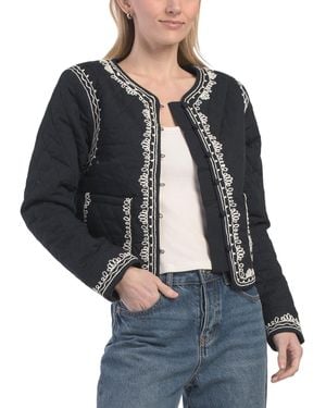 TJ Maxx Round Neck Quilted Jacket, Cotton/Polyester - Black