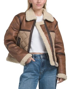 TJ Maxx Faux Shearling Quilted Jacket For Spandex/Polyester/Leather - Brown