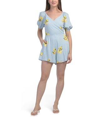 TJ Maxx Gingham Floral Romper For Spandex/Polyester/Rayon - Blue